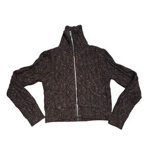One Girl Who… Mohair Blend Chunky Knit Zip Sweater | Brown Multi | Size S